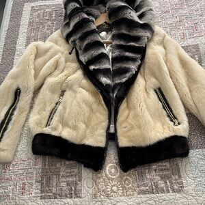 Luxurious Cream and Black mink Fur Jacket